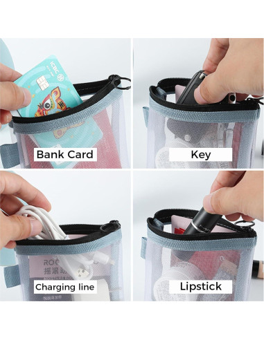 5 Piezas Monederos de Malla Nylon Transparente Organizador