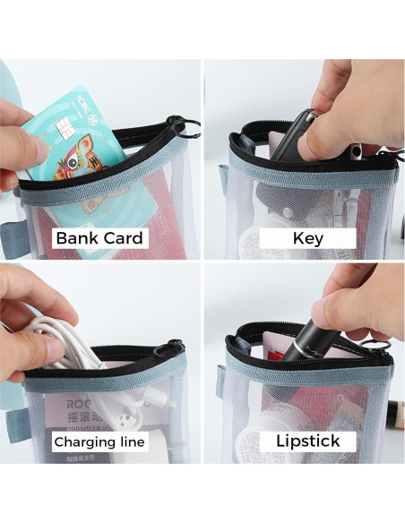 5 Piezas Monederos de Malla Nylon Transparente Organizador