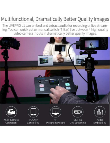 Mezclador de Video LIVEPRO L1 FEELWORLD 4 Entradas HDMI USB 3.0