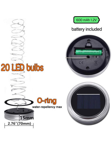 Luces de Tapa de Frasco Solar SunKite - 8 Unidades LED 20 Micro