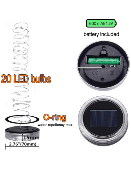 Luces de Tapa de Frasco Solar SunKite - 8 Unidades LED 20 Micro