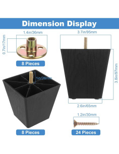 Paquete de 8 patas de sofá DIRBUY 10 cm negras de plástico 2