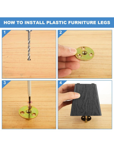 Paquete de 8 patas de sofá DIRBUY 10 cm negras de plástico