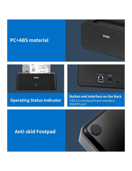 Adaptador de Estación de Acoplamiento SSK USB 3.0 a SATA 20TB