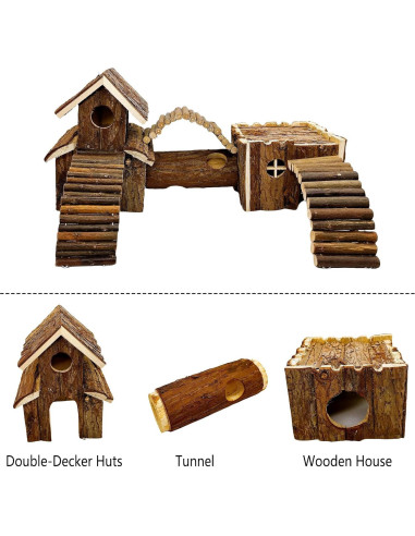 Túnel de Madera Natural Hamiledyi para Hamsters y Ratones