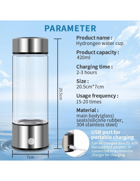 Botella de Agua de Hidrógeno 420ml Winglov - Ionizadora Portátil