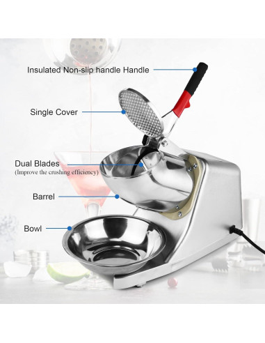 Trituradora de Hielo Eléctrica 300W Doble Cuchilla 80kg/h