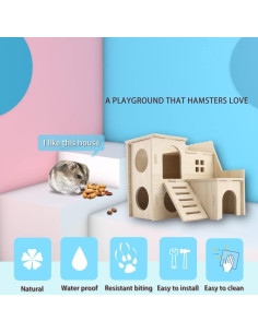 Casa de Madera Laberinto Kcrygogo para Hámster Pequeño 15cm 2