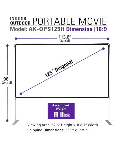 Pantalla de proyector portátil Akia 125" (317.5 cm) 16:9 HD