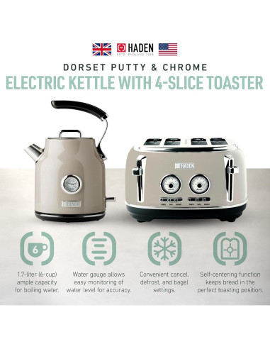 Tostadora Haden Dorset 4 Rebanadas Acero Inoxidable + Hervidor 1.7L