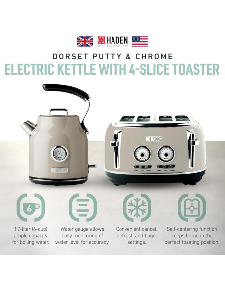 Tostadora Haden Dorset 4 Rebanadas Acero Inoxidable + Hervidor 1.7L