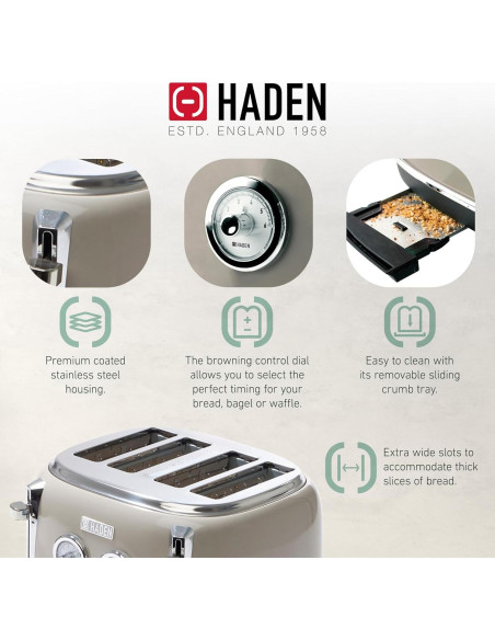 Tostadora Haden Dorset 4 Rebanadas Acero Inoxidable + Hervidor 1.7L