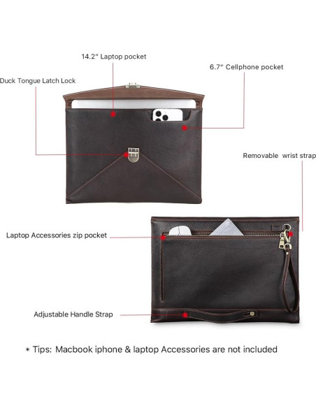 Funda de Laptop de Cuero Genuino Contacts 37x27cm Marrón