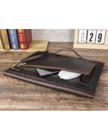 Funda de Laptop de Cuero Genuino Contacts 37x27cm Marrón