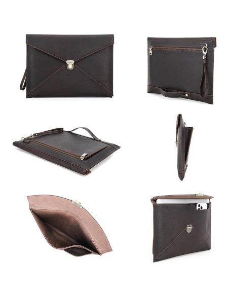 Funda de Laptop de Cuero Genuino Contacts 37x27cm Marrón