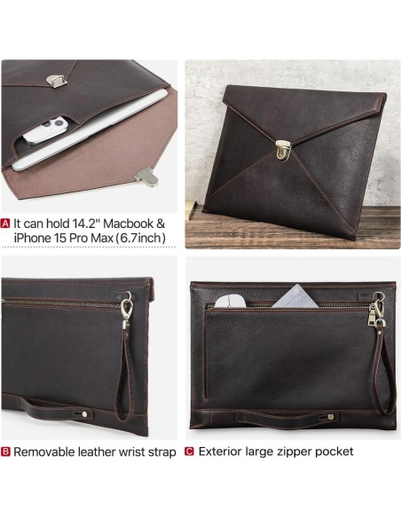 Funda de Laptop de Cuero Genuino Contacts 37x27cm Marrón