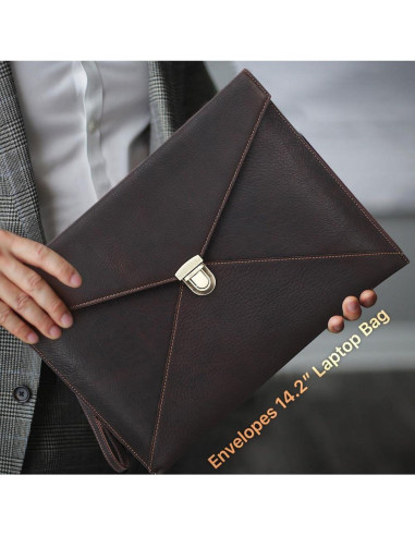 Funda de Laptop de Cuero Genuino Contacts 37x27cm Marrón