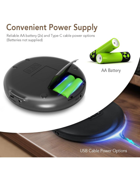 Reproductor de CD Portátil HOTT CD204 con Auriculares y AUX