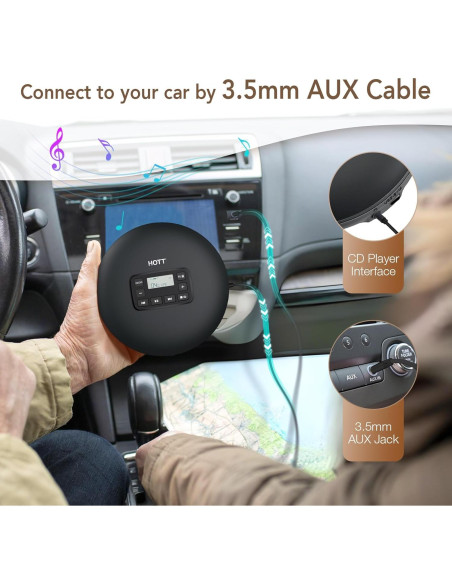 Reproductor de CD Portátil HOTT CD204 con Auriculares y AUX