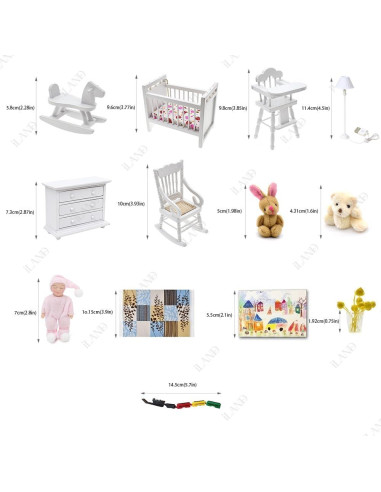 Conjunto de Muebles Miniatura iLAND 14pcs para Casa de Muñecas