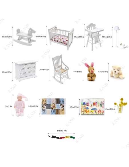 Conjunto de Muebles Miniatura iLAND 14pcs para Casa de Muñecas