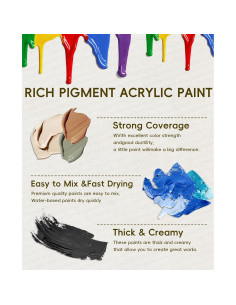 Juego de Pintura Acrílica Yeeart 50 Colores 60ml con Pinceles 2