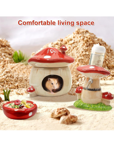 Accesorios para Hámster Beleatal: Escondite Cerámico, Botella y Cuenco
