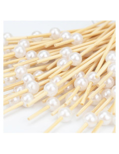 Paquete de 200 Palillos de Bambú con Bola Blanca 12 cm
