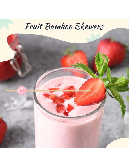 200 Palillos de Cóctel de Bambú con Perlas Rosadas - 12 cm