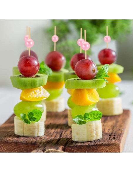 200 Palillos de Cóctel de Bambú con Perlas Rosadas - 12 cm