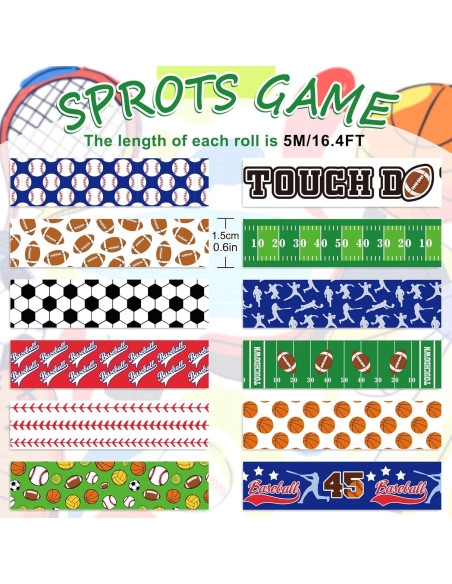 Cinta Washi Deportiva Whaline 12 Rollos 1.5cm x 5m