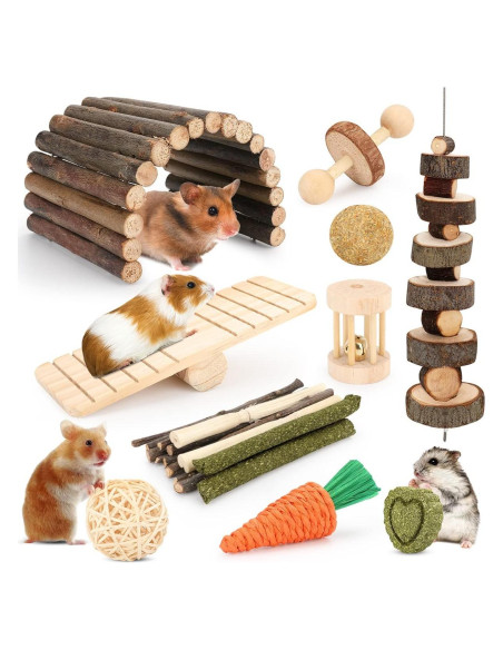 Juguetes Masticables para Hámster YIXUND - 12 Accesorios Naturales