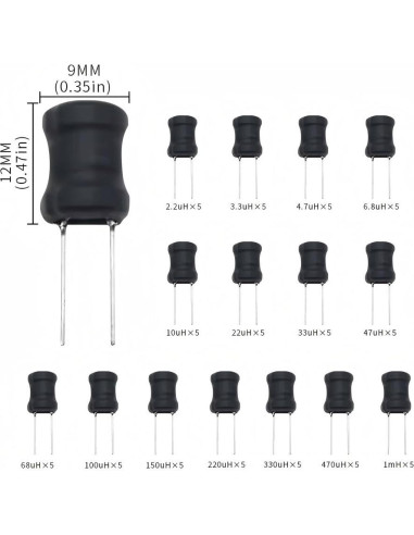 Kit de Inductores Radiales VANXY 75Pcs 2.2uH a 1mH