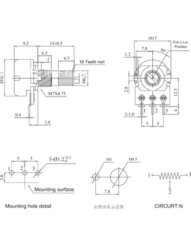 10 Pcs Potenciometro Lineal WH148 1M Ohm 15mm Eje Yetaida