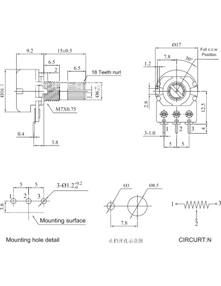 10 Pcs Potenciometro Lineal WH148 1M Ohm 15mm Eje Yetaida