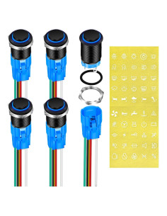 Interruptor de Botón de Presión DaierTek 12V LED Azul IP65 16mm - 5 Pack