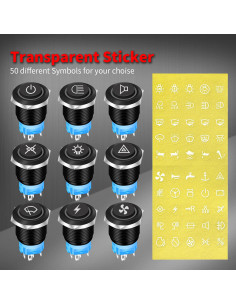 Interruptor de Botón de Presión DaierTek 12V LED Azul IP65 16mm - 5 Pack 2