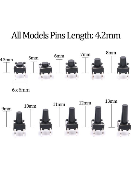 Kit de Interruptores Táctiles Hilitchi 200 Pcs 6x6mm 10 Valores