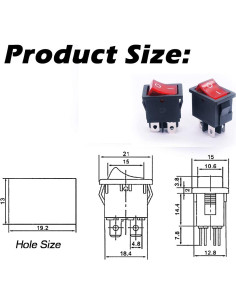 Interruptor Rocker Iluminado DPST 5 Pcs Mxuteuk Rojo 250V 6A 2