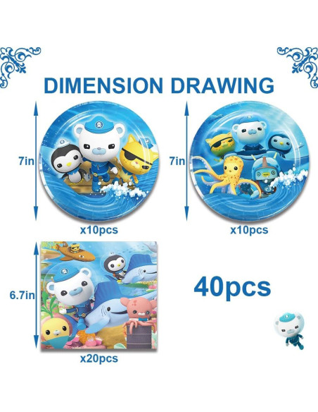 Suministros de Fiesta Octonautas 40 Pcs - Platos y Servilletas