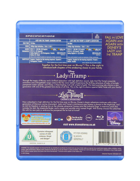 La Dama y el Vagabundo 1 y 2 Blu-ray Disney Región Libre