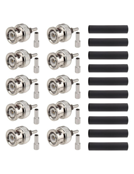 Paquete de 10 Conectores Crimp BNC Macho 50 Ohm para Coaxial