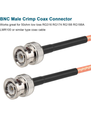 Paquete de 10 Conectores Crimp BNC Macho 50 Ohm para Coaxial