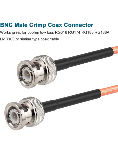 Paquete de 10 Conectores Crimp BNC Macho 50 Ohm para Coaxial