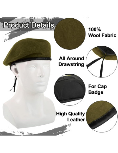 Boina Militar Zhehao 2 Pcs Ajustable Lana Verde y Negra