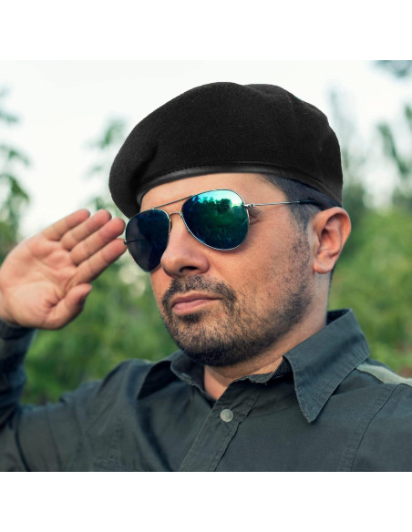 Boina Militar Zhehao 2 Pcs Ajustable Lana Verde y Negra