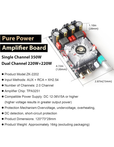 Amplificador Clase D DAJUNGUO ZK-2202 220W x2 Estéreo 350W Puenteado