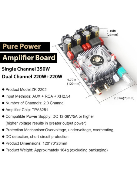 Amplificador Clase D DAJUNGUO ZK-2202 220W x2 Estéreo 350W Puenteado