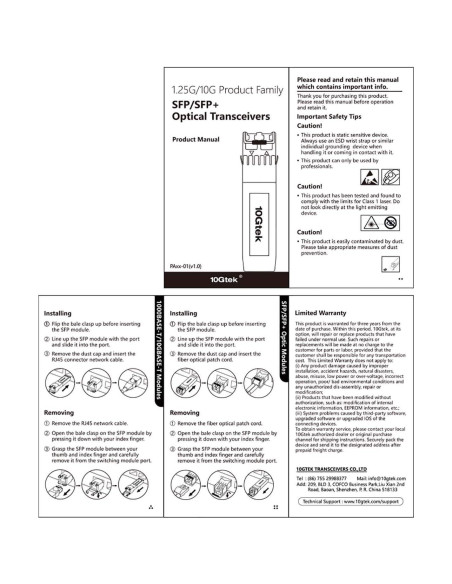Transceptor 10Gtek SFP+ 10GBase-SR Multimodo 300m x4