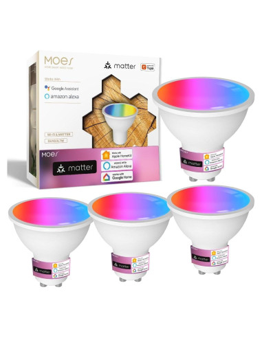 Bombillas LED MOES Matter Smart GU10, 4 unidades RGB 5W 400lm